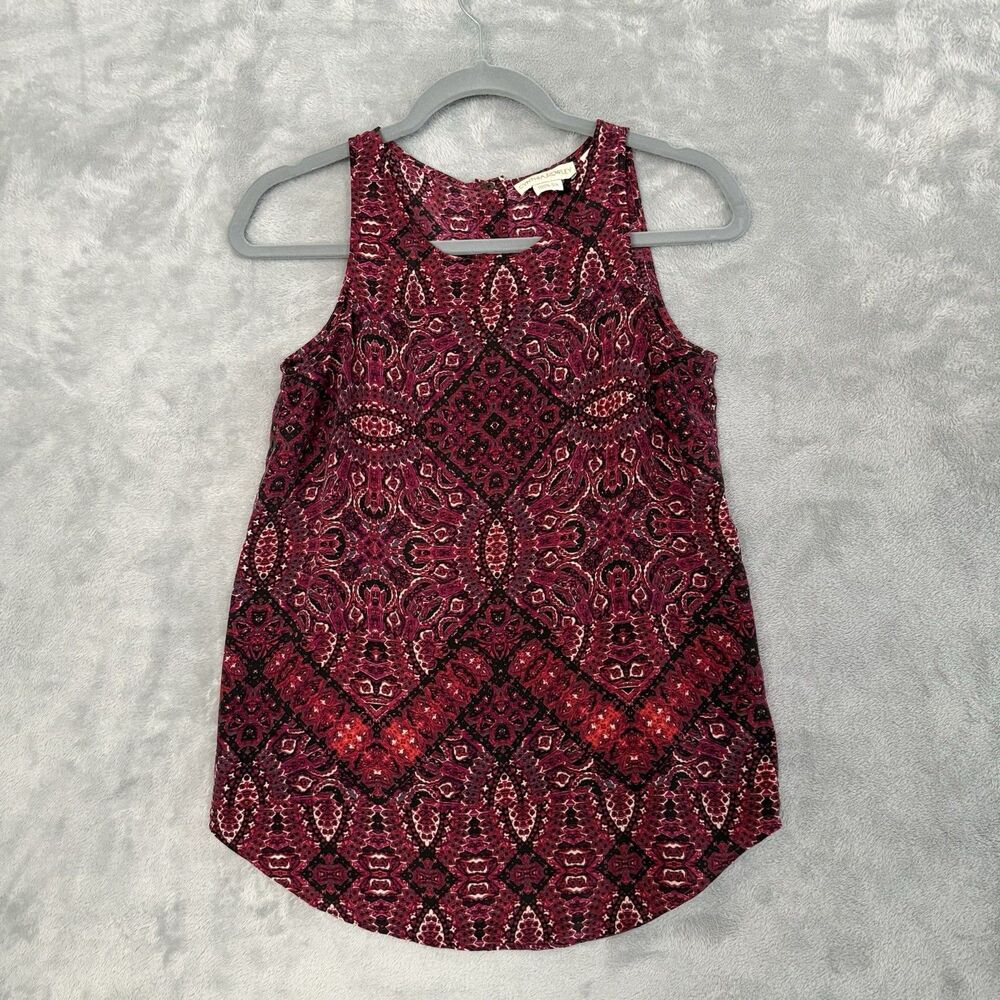 Cynthia Rowley 100% Silk Tank Top Womens XS Pink Geometric Sleeveless Blouse